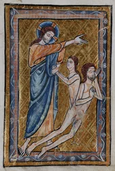 Die Erschaffung von Adam und Eva aus einem Buch der Bibelbilder, ca. 1250